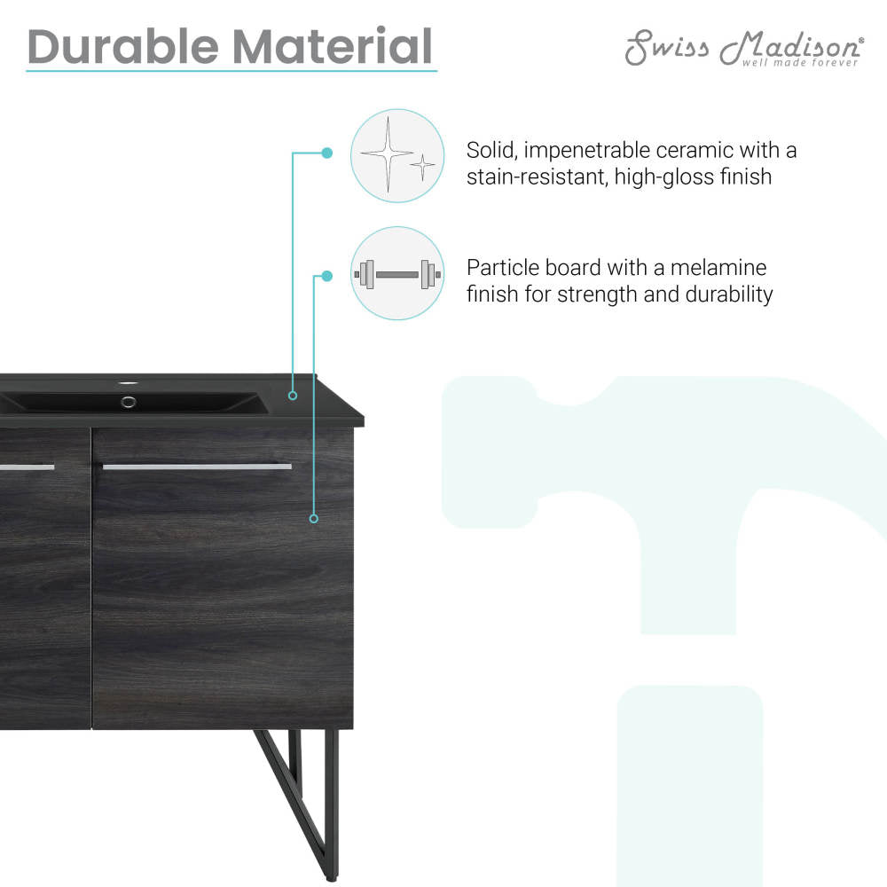 Annecy 60 in. Black Walnut, Double Basin Bathroom Vanity With Black Artificial Stone Sink Top