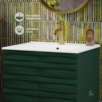 Cascade 24" Freestanding Bathroom Vanity in Green Oak with Sink Top