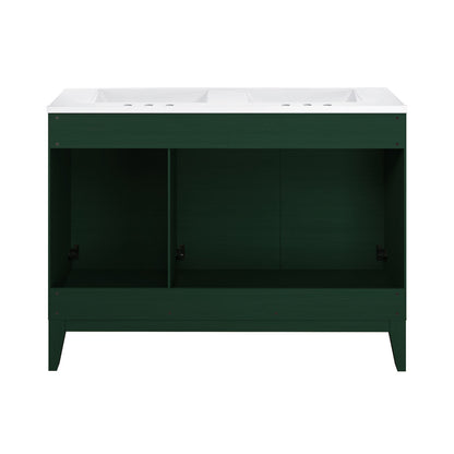 Cascade 48" Freestanding Bathroom Vanity in Green Oak with 3-Hole Widespread Double Basin Sink Top