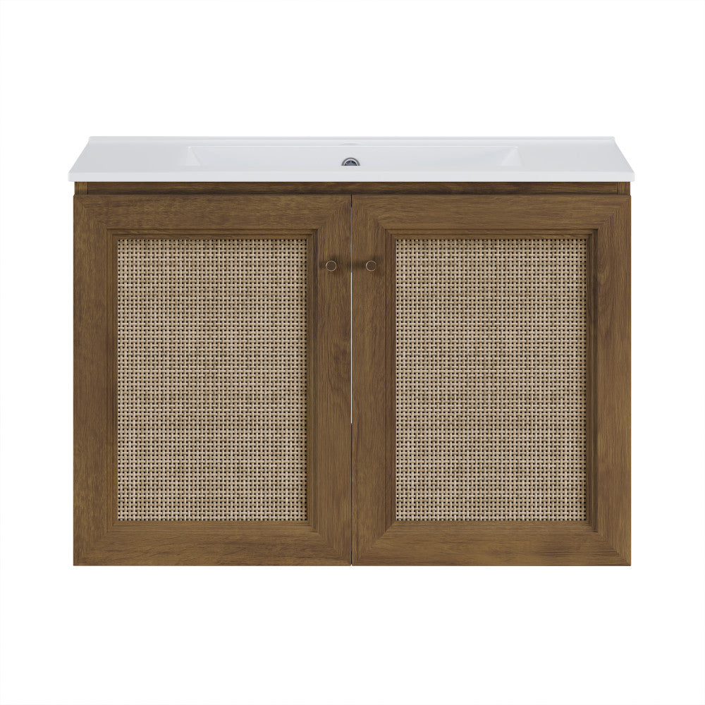 Classe 30" Wall-Mounted Bathroom Vanity in Brown Oak with Single Faucet Hole Vanity Top