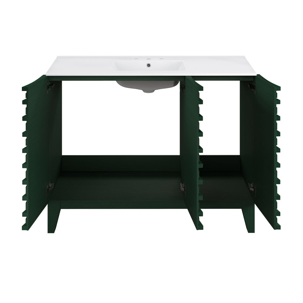 Cascade 48" Freestanding Bathroom Vanity in Green Oak with 3-Hole Widespread Sink Top