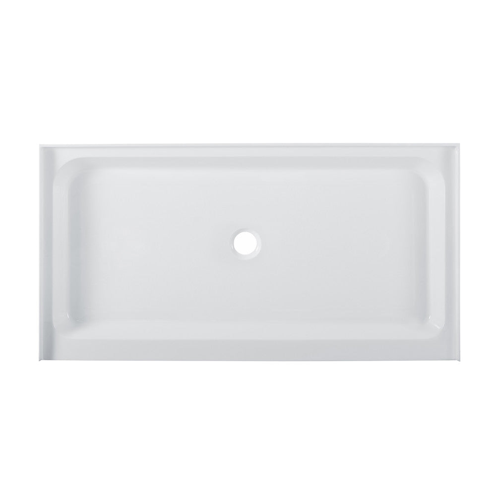 Voltaire 60" x 32" Acrylic White, Single-Threshold, Center Drain, Shower Base
