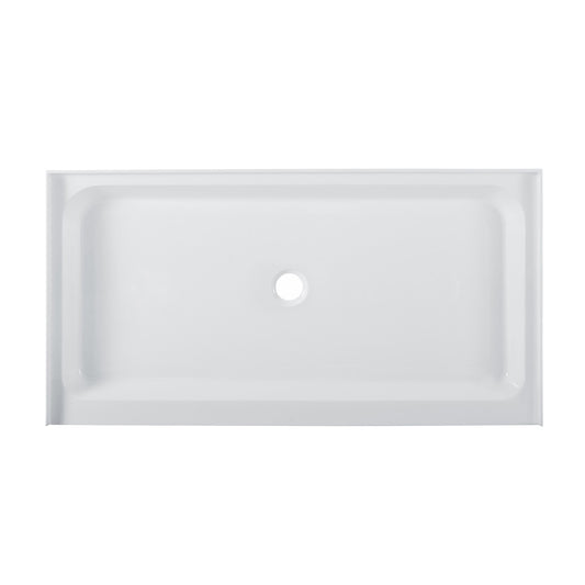 Voltaire 60" x 32" Acrylic White, Single-Threshold, Center Drain, Shower Base