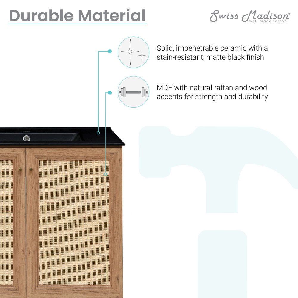 Classe 30" Freestanding Bathroom Vanity in Golden Oak with Black Sink Top