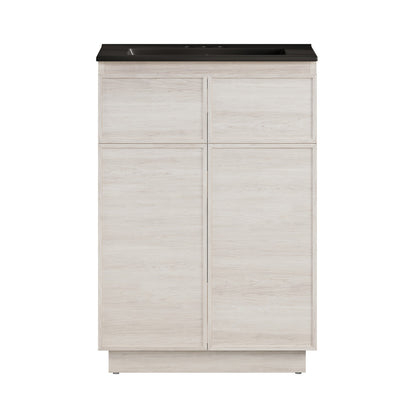 St. Tropez 24" Freestanding Bathroom Vanity in White Oak with Black 3-Hole Centerset Sink Top