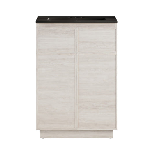 St. Tropez 24" Freestanding Bathroom Vanity in White Oak with Black 3-Hole Centerset Sink Top