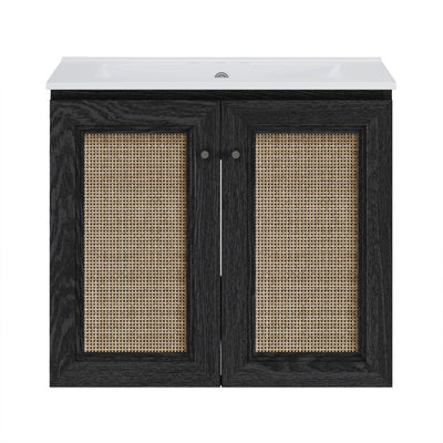 Classe 24" Wall-Mounted Bathroom Vanity in Black Oak with Centerset Faucet Holes Vanity Top