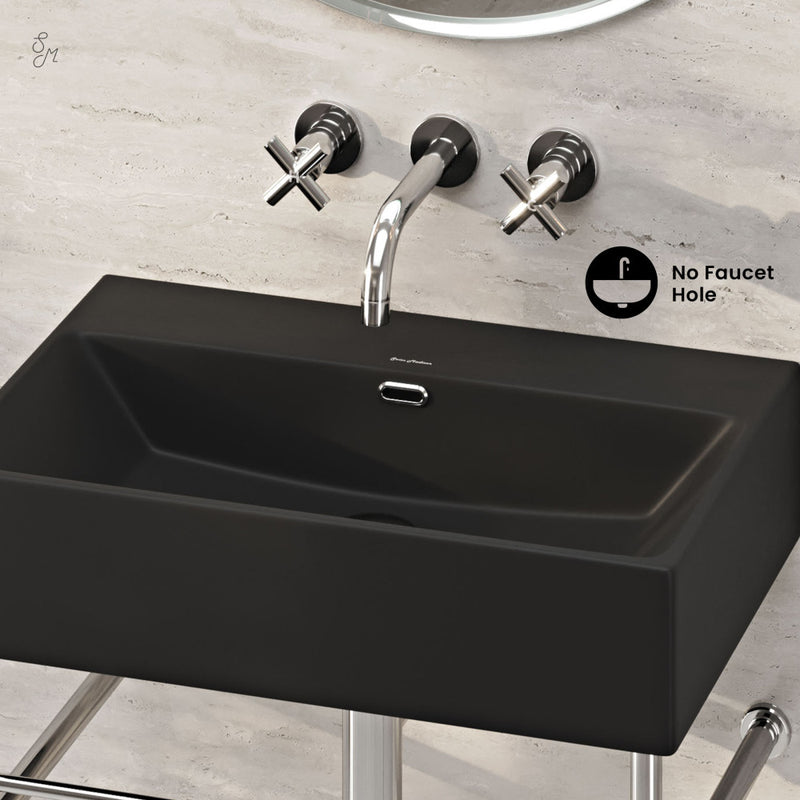 Claire 24" Rectangle Matte Black Zero Hole Console Sink with Polished Chrome Legs
