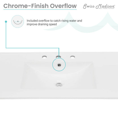 36" Ceramic Vanity Top with Three Faucet Holes