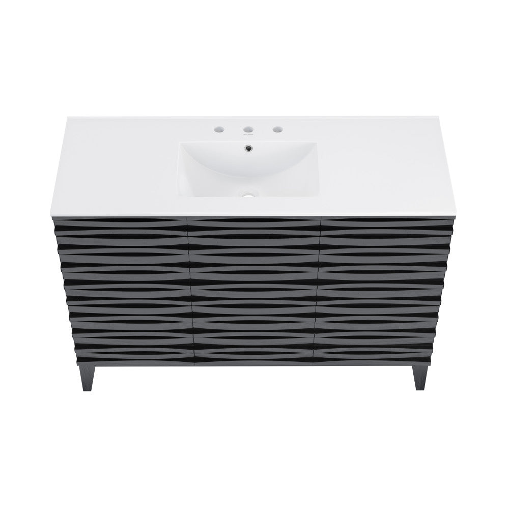 Cascade 48 in. Black Oak Bathroom Vanity With White, 3-Hole Ceramic Sink Top