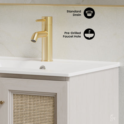 Classe 24" Wall-Mounted Bathroom Vanity in White Oak with Single Faucet Hole Vanity Top