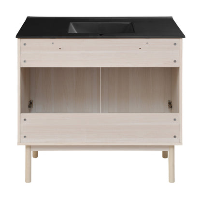 Classe 36" Freestanding Bathroom Vanity in White Oak with Black Sink Top
