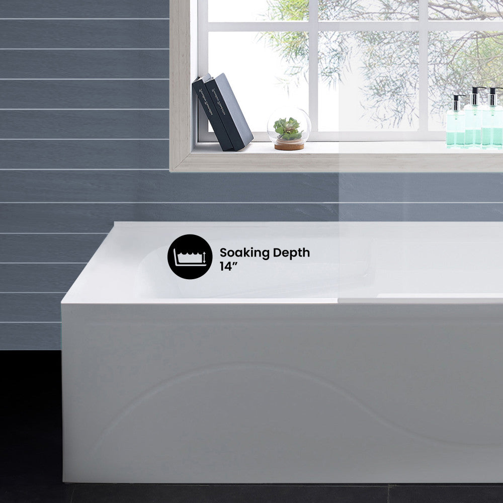 Ivy 54 x 30 Right Drain Soaking Alcove Corner Apron Bathtub in Glossy White with Integrated Overflow, Drain Included