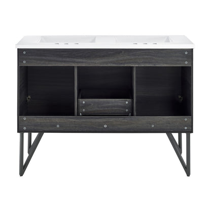 Annecy 48 in. Black Walnut, Double Basin Bathroom Vanity With White, 3-Hole Centerset Ceramic Sink Top