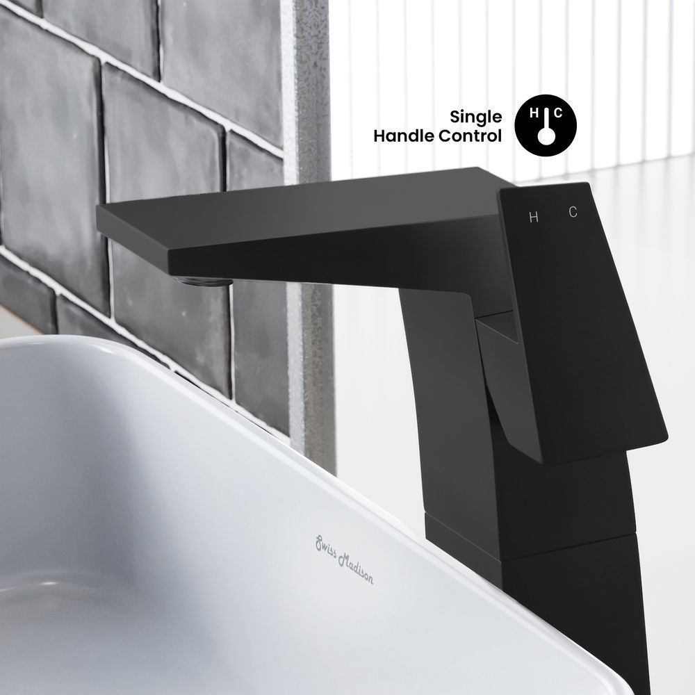 Carre Single Hole, Single-Handle, High Arc Bathroom Faucet in Matte Black