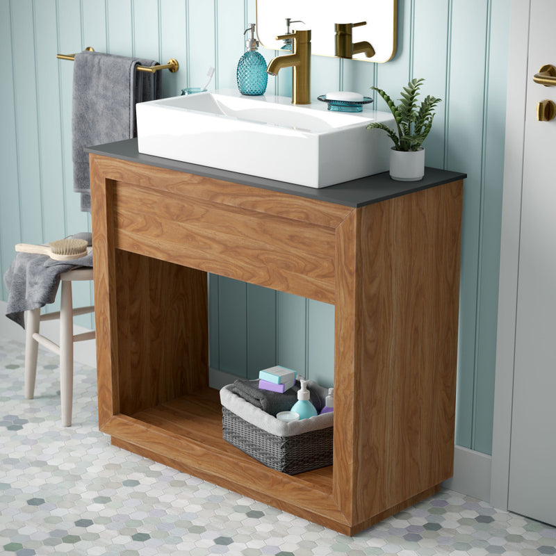 Rennes 36" Freestanding Bathroom Vanity in Natural Teak with Sink Top