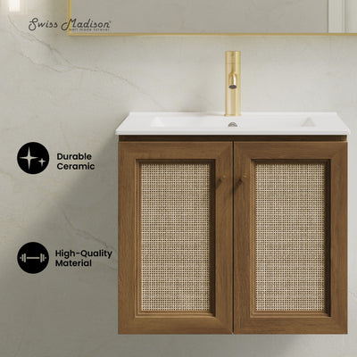 Classe 24" Wall-Mounted Bathroom Vanity in Brown Oak with Single Faucet Hole Vanity Top