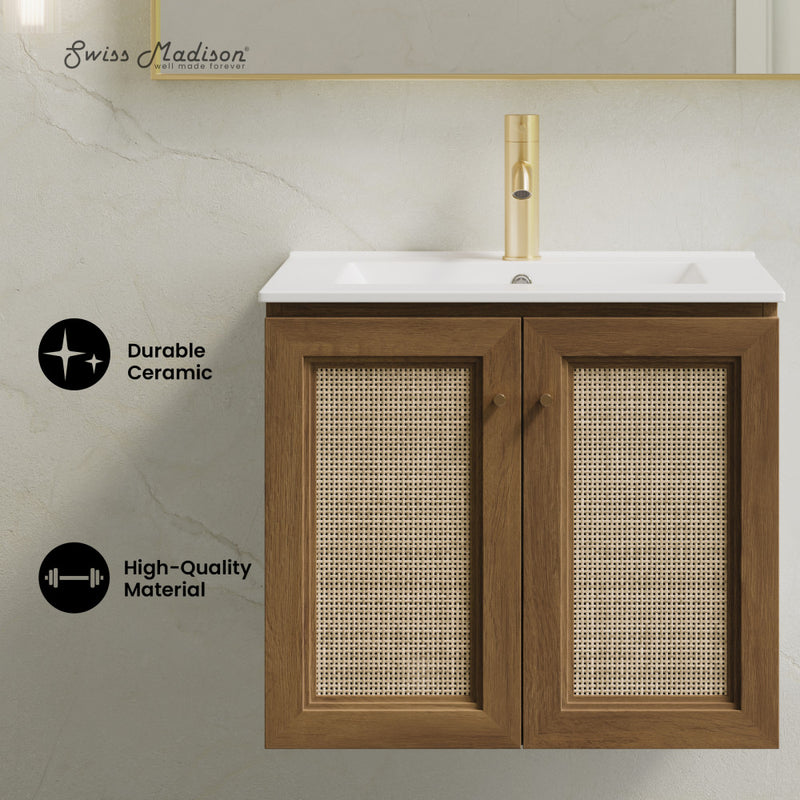 Classe 24" Wall-Mounted Bathroom Vanity in Brown Oak with Single Faucet Hole Vanity Top