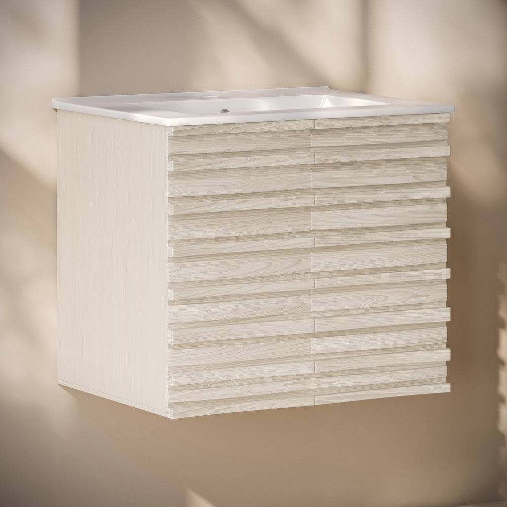 Cascade 24" Wall-Mounted Bathroom Vanity in White Oak with Sink Top