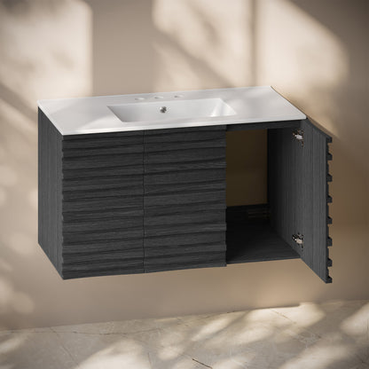 Cascade 36" Wall-Mounted Bathroom Vanity in Black Oak with 3-Hole Widespread Sink Top