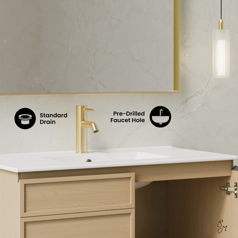 St. Tropez 36" Wall-Mounted Bathroom Vanity in Natural Oak with Sink Top