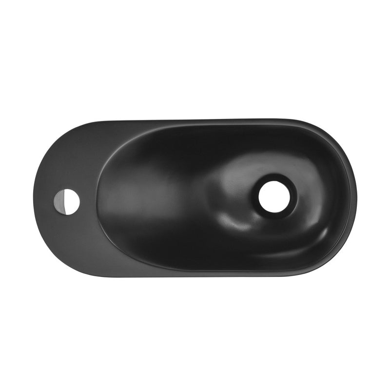 Terre 18" Solid Surface Oval Wall-Mounted Sink with Left Side Faucet Mount in Matte Black