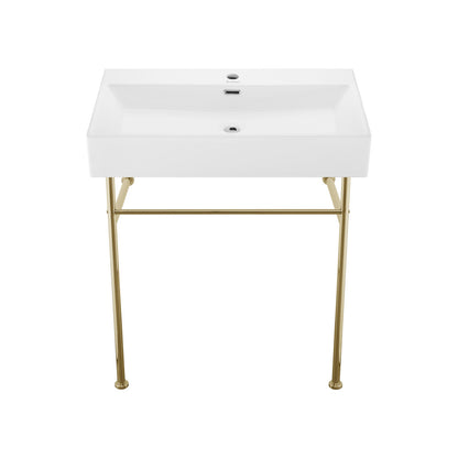 Claire 30 Ceramic Console Sink White Basin Gold Legs