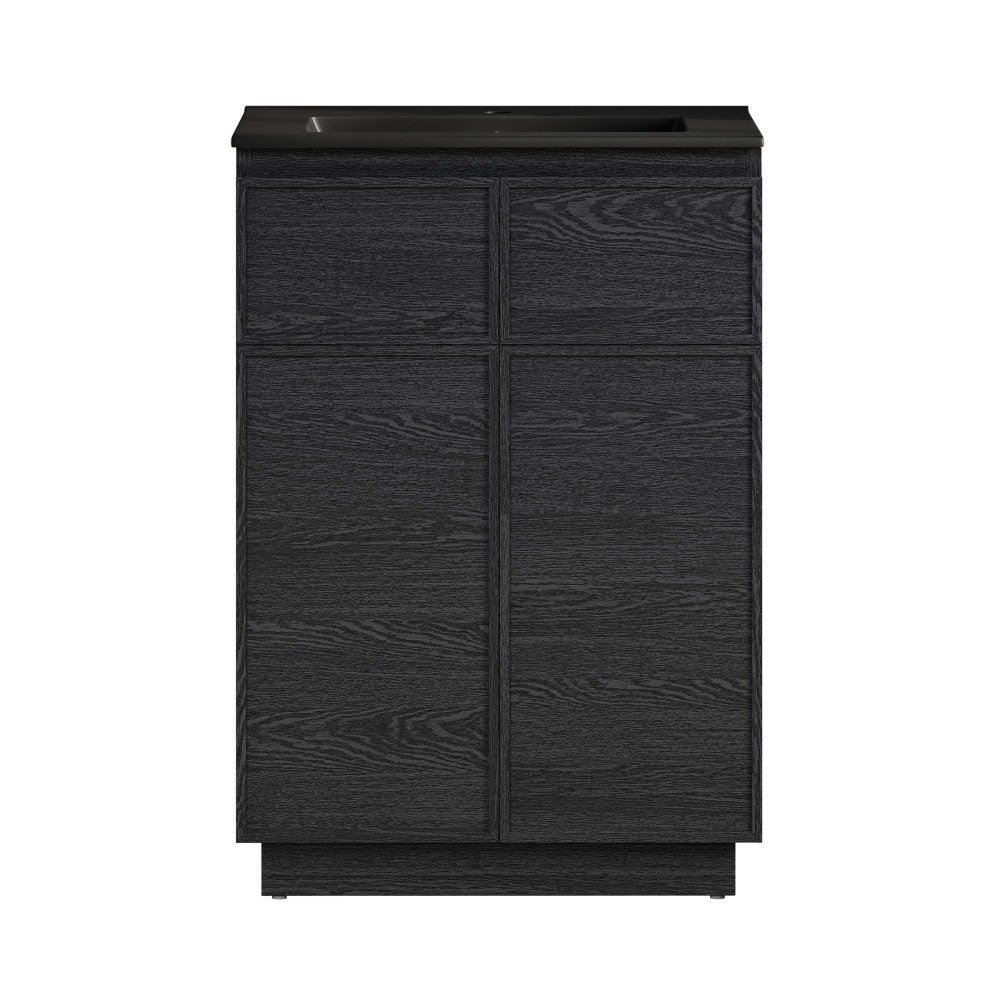 St. Tropez 24" Freestanding Bathroom Vanity in Black Oak with Black Sink Top