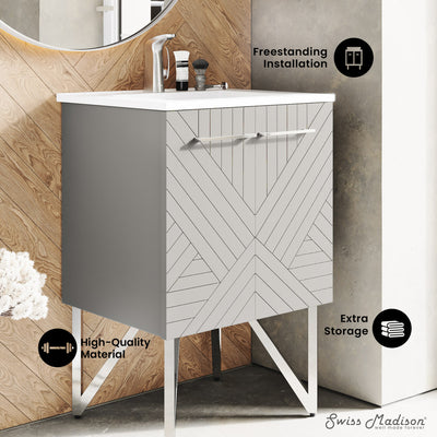 Annecy 24" Freestanding Bathroom Vanity in Greige with Sink Top