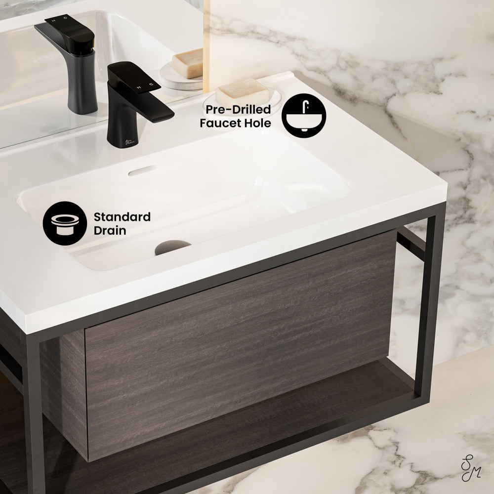 Claire 30" Wall-Mounted Bathroom Vanity in Black Oak with Sink Top