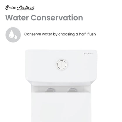 One-piece square toilet in matte white, dual flush with top push button.
