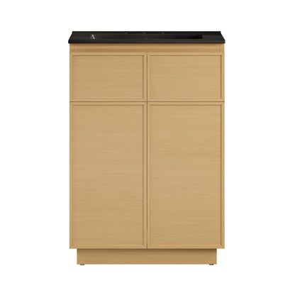St. Tropez 24" Freestanding Bathroom Vanity in Natural Oak with Black 3-Hole Widespread Sink Top