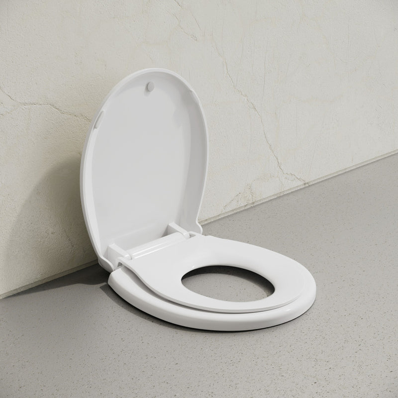 Round Toilet Seat with Toddler Seat Built In, Family Toilet Seat in Glossy White
