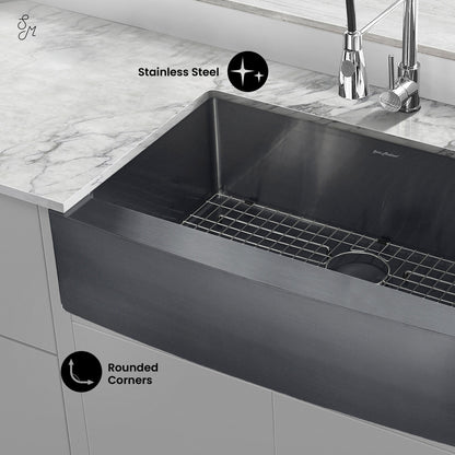 Rivage 33 x 21 Stainless Steel, Single Basin, Farmhouse Kitchen Sink with Apron in Black