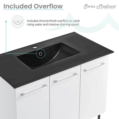 Annecy 36 in. White Bathroom Vanity With Black Ceramic Sink Top