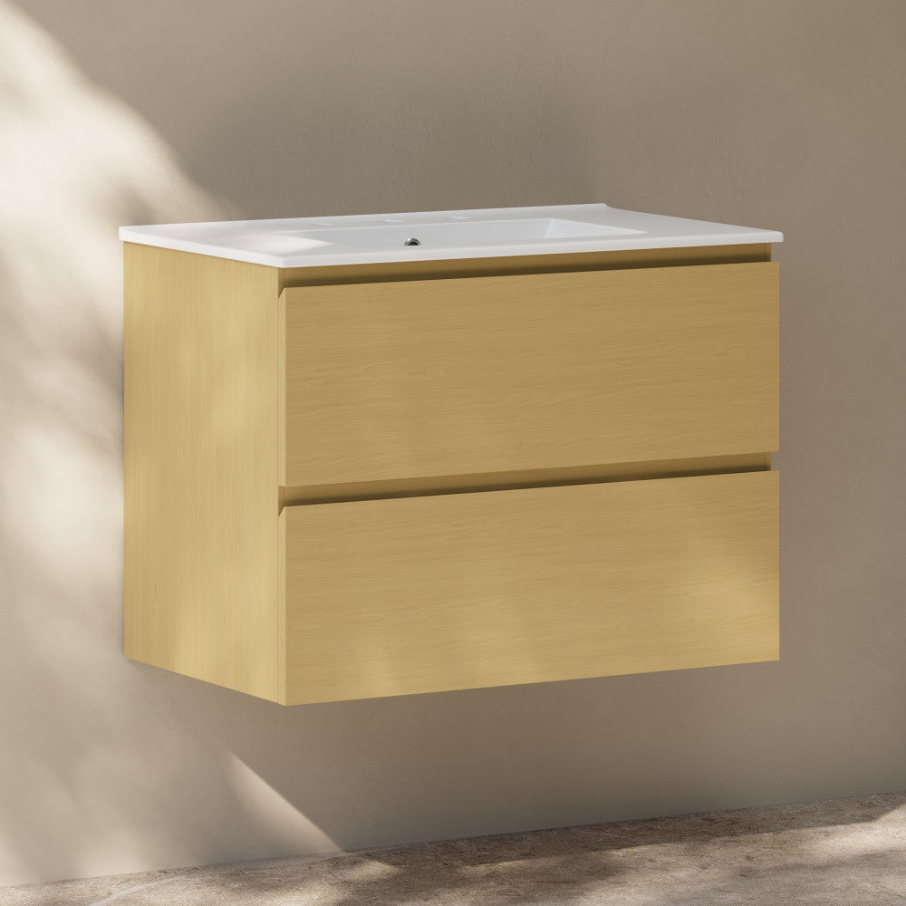 Liberte 30" Wall-Mounted Bathroom Vanity in Natural Oak with 3-Hole Widespread Sink Top