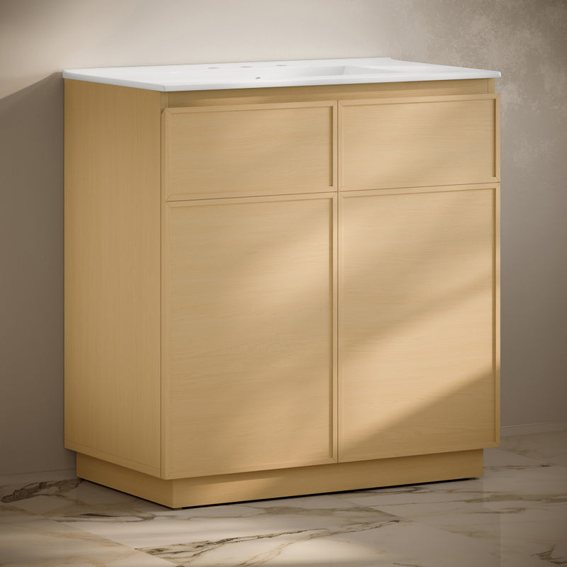St. Tropez 36" Freestanding Bathroom Vanity in Natural Oak with 3-Hole Widespread Sink Top