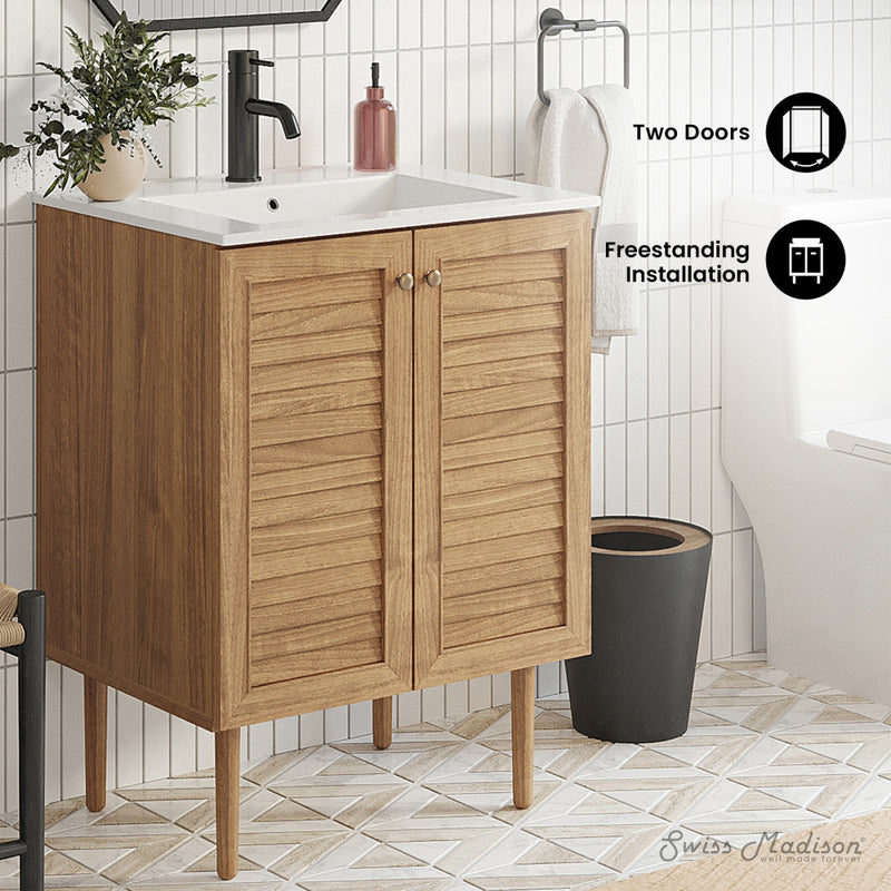 Bron 24" Freestanding Bathroom Vanity in Golden Oak with Sink Top
