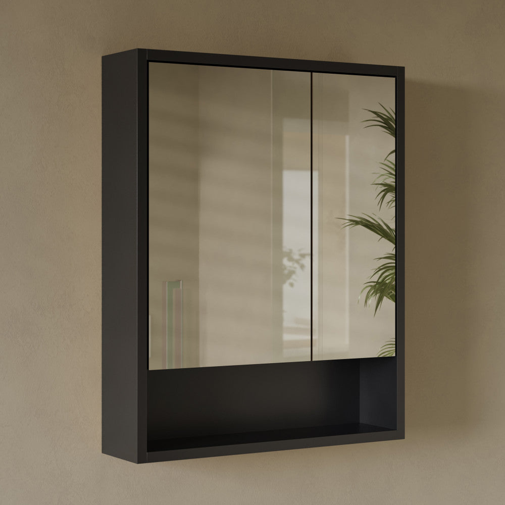 Delice 24 x 30 Rectangular Wall Mount Medicine Cabinet in Black with Open Shelf