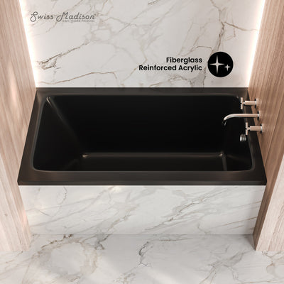 Voltaire 54 x 30 Right Drain Soaking Alcove Bathtub in Glossy Black