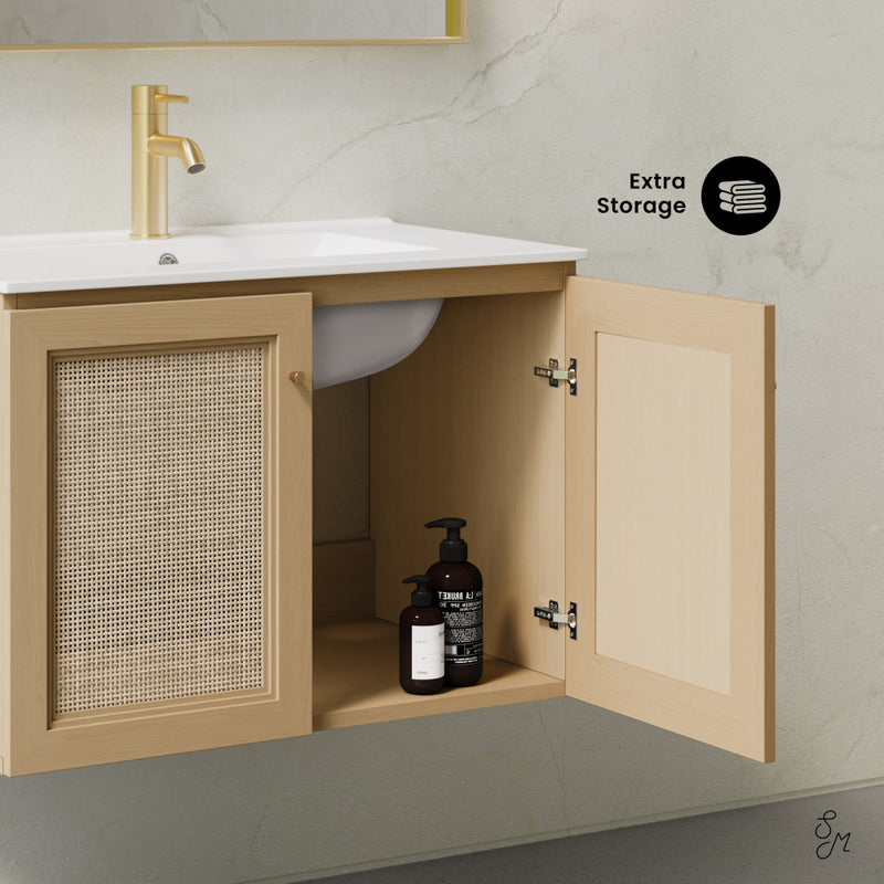 Classe 30" Wall-Mounted Bathroom Vanity in Natural Oak with Single Faucet Hole Vanity Top