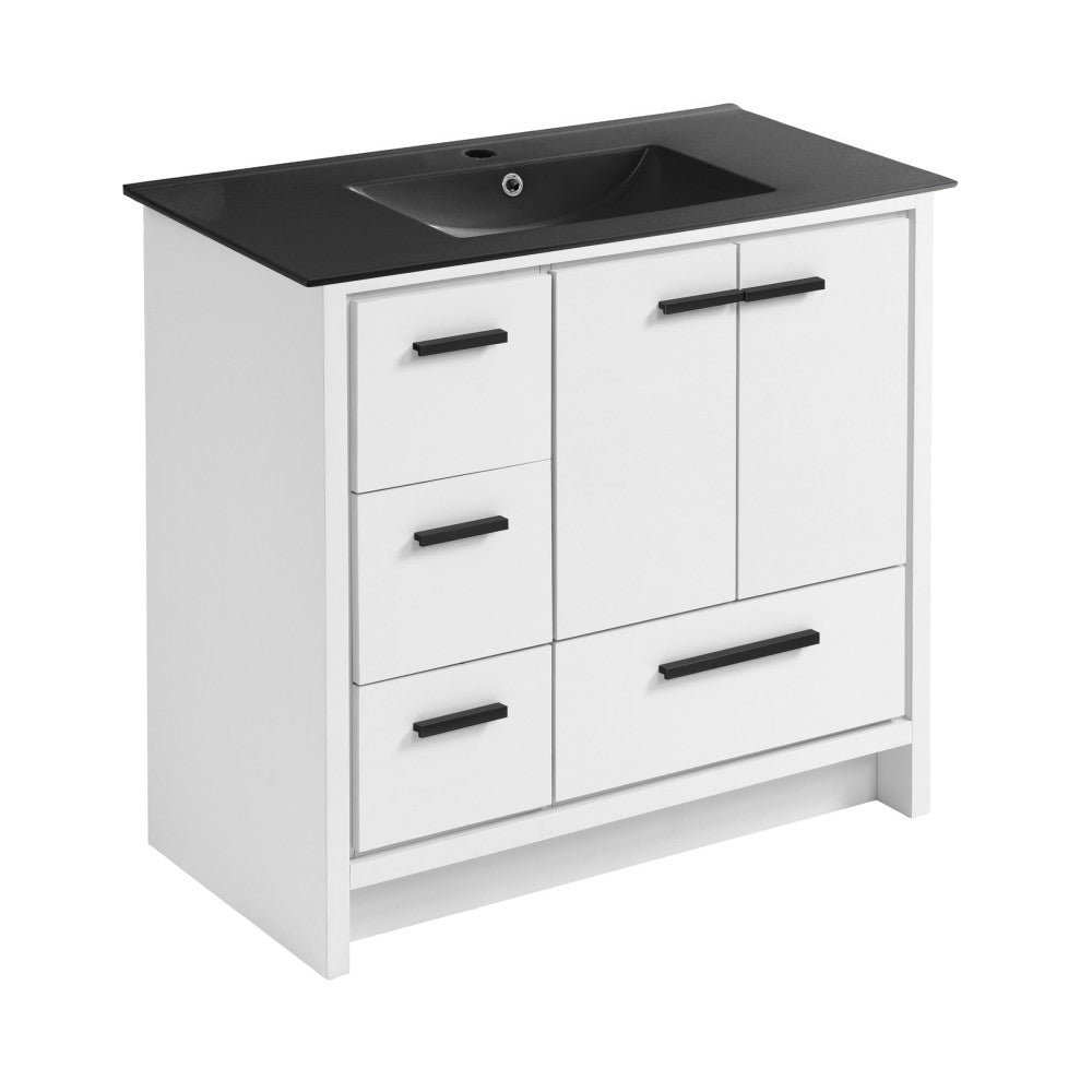 Virage 36 in. White Bathroom Vanity With Black Ceramic Sink Top