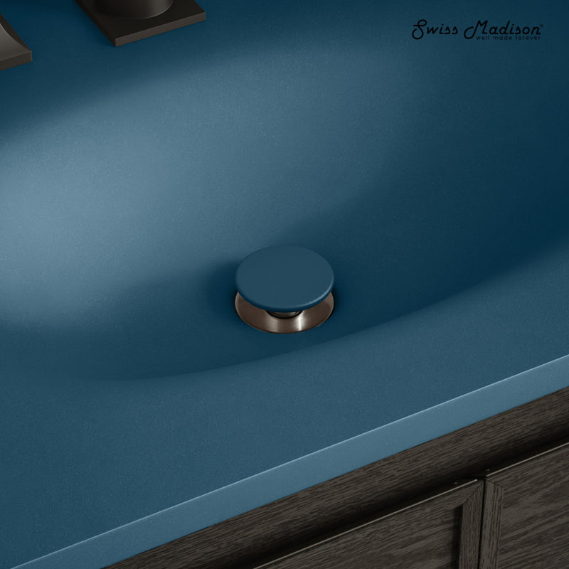 Lisse Concrete Bathroom Sink Non-Overflow Pop Up Drain in Matte Royal Blue