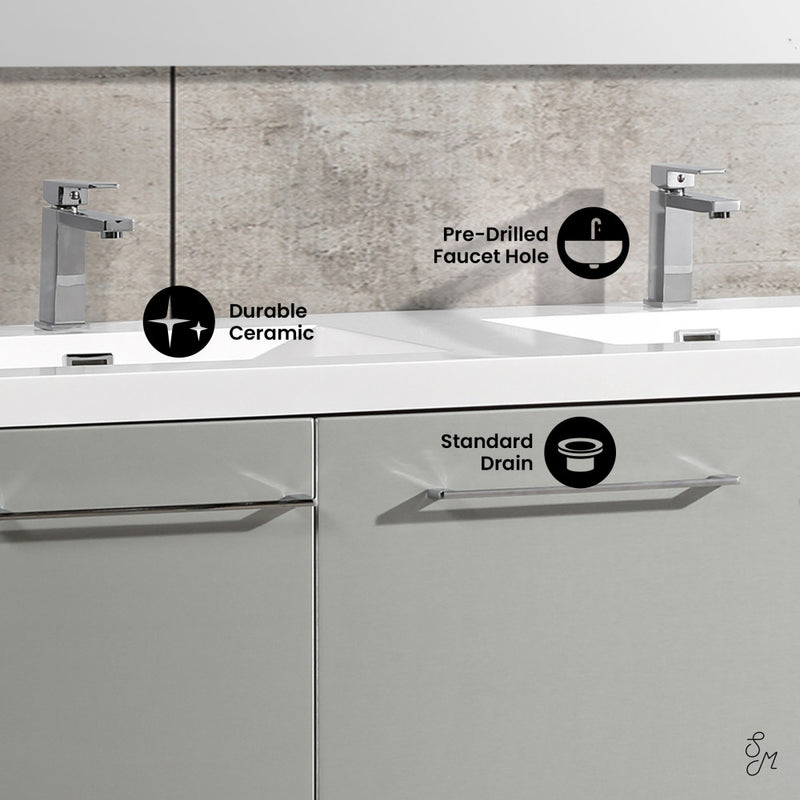 Annecy 60" Freestanding Bathroom Vanity in Gray with Sink Top