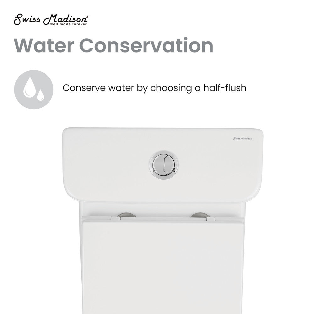 Elongated one-piece square toilet, dual-flush, white ceramic, top flush button, 10" rough-in.