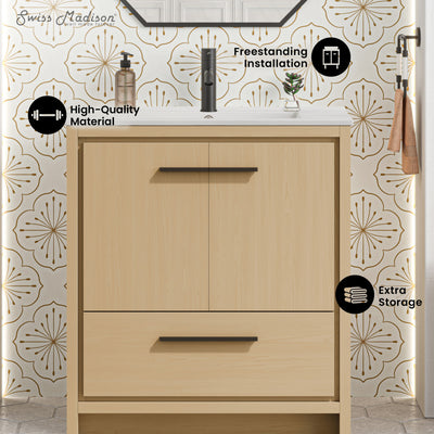Virage 30" Freestanding Bathroom Vanity in Natural Oak with Sink Top