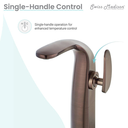 Single-handle high arc bathroom faucet in oil rubbed bronze with sleek lever control.