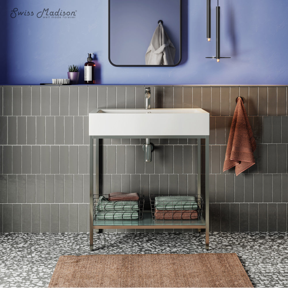 Pierre 32" Open Shelf Chrome Frame Freestanding Bathroom Vanity with Sink Top