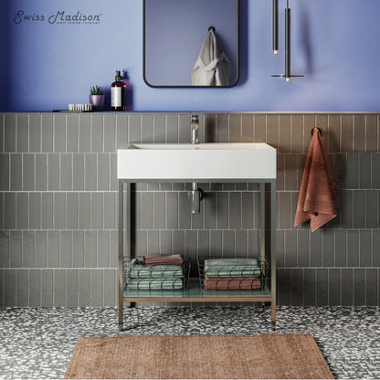 Pierre 32" Open Shelf Chrome Frame Freestanding Bathroom Vanity with Sink Top