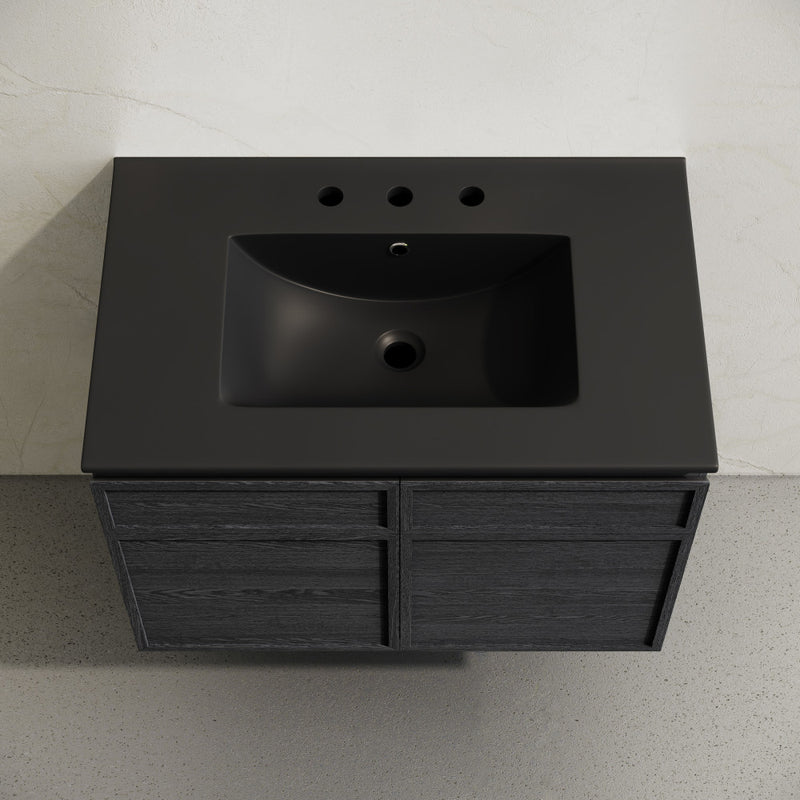 St. Tropez 30" Wall-Mounted Bathroom Vanity in Black Oak with Black 3-Hole Widespread Sink Top